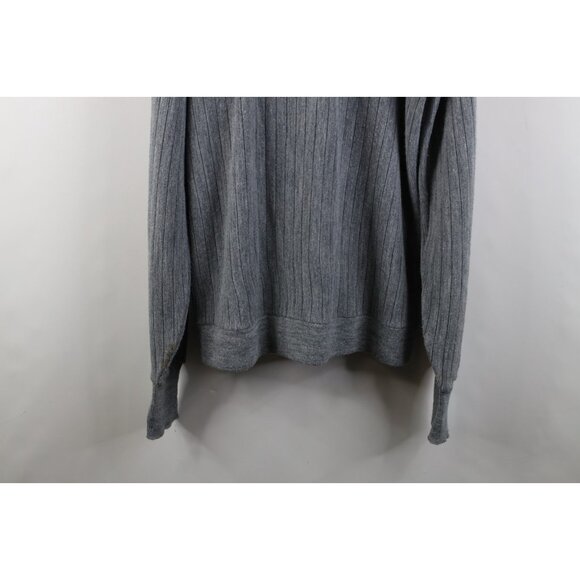 Vtg 70s Streetwear Mens XLT Blank Striped Ribbed Knit Cardigan Sweater Gray USA - Picture 14 of 14